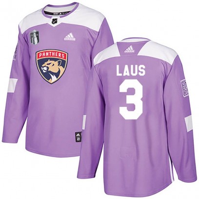 Men's Authentic Florida Panthers Paul Laus Adidas Fights Cancer Practice 2023 Stanley Cup Final Jersey - Purple