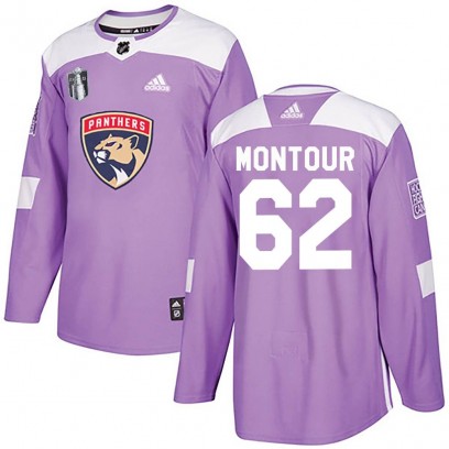 Men's Authentic Florida Panthers Brandon Montour Adidas Fights Cancer Practice 2023 Stanley Cup Final Jersey - Purple