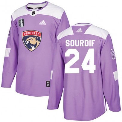 Men's Authentic Florida Panthers Justin Sourdif Adidas Fights Cancer Practice 2023 Stanley Cup Final Jersey - Purple