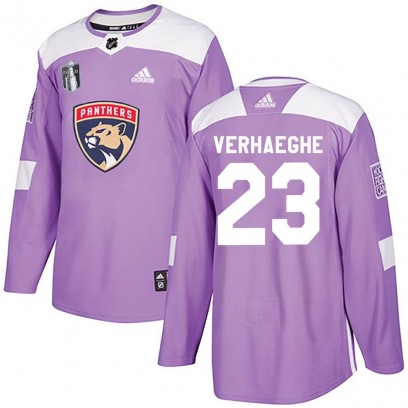Men's Authentic Florida Panthers Carter Verhaeghe Adidas Fights Cancer Practice 2023 Stanley Cup Final Jersey - Purple