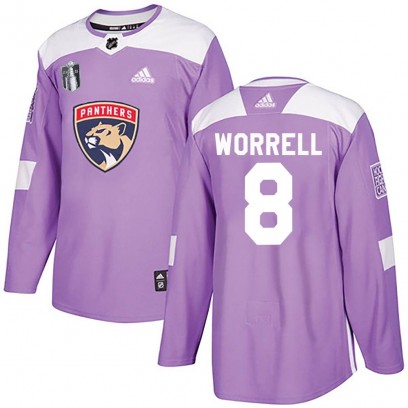 Men's Authentic Florida Panthers Peter Worrell Adidas Fights Cancer Practice 2023 Stanley Cup Final Jersey - Purple