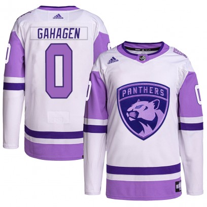 Youth Authentic Florida Panthers Parker Gahagen Adidas Hockey Fights Cancer Primegreen Jersey - White/Purple