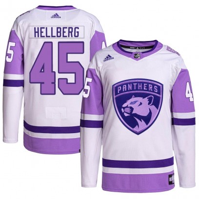 Youth Authentic Florida Panthers Magnus Hellberg Adidas Hockey Fights Cancer Primegreen Jersey - White/Purple