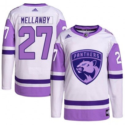 Youth Authentic Florida Panthers Scott Mellanby Adidas Hockey Fights Cancer Primegreen Jersey - White/Purple