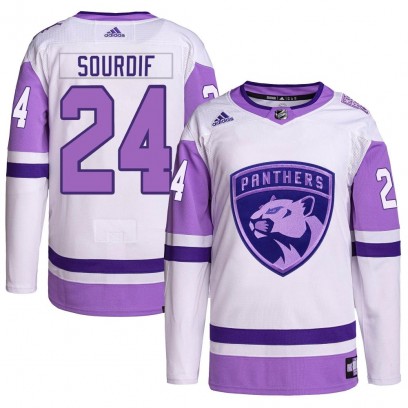 Youth Authentic Florida Panthers Justin Sourdif Adidas Hockey Fights Cancer Primegreen Jersey - White/Purple