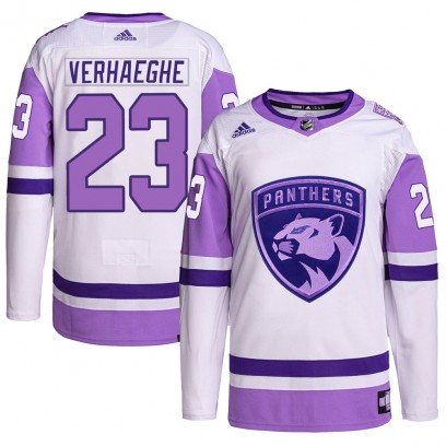 Youth Authentic Florida Panthers Carter Verhaeghe Adidas Hockey Fights Cancer Primegreen Jersey - White/Purple