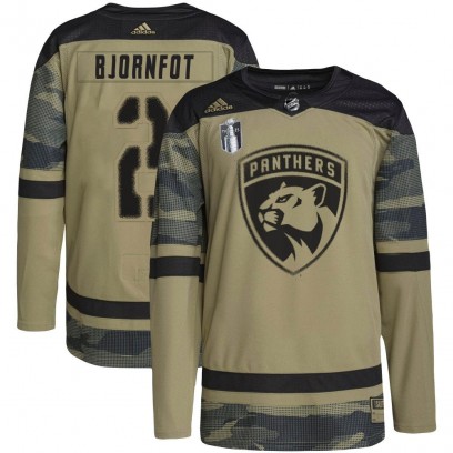 Youth Authentic Florida Panthers Tobias Bjornfot Adidas Military Appreciation Practice 2023 Stanley Cup Final Jersey - Camo