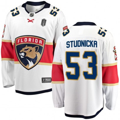 Youth Breakaway Florida Panthers Jack Studnicka Fanatics Branded Away 2025 Stanley Cup Final Jersey - White