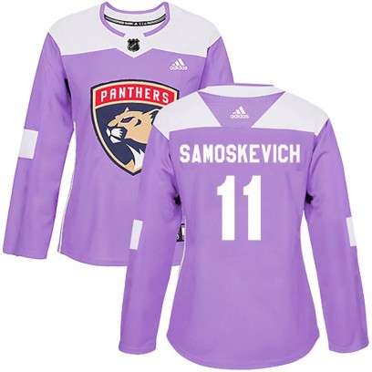 Women's Authentic Florida Panthers Mackie Samoskevich Adidas Fights Cancer Practice Jersey - Purple