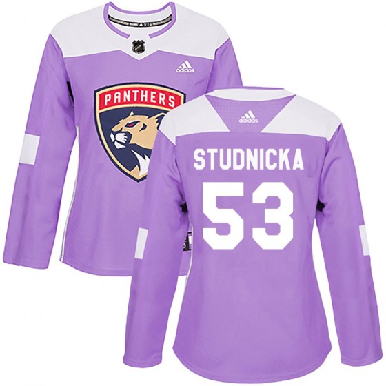 Women's Authentic Florida Panthers Jack Studnicka Adidas Fights Cancer Practice Jersey - Purple