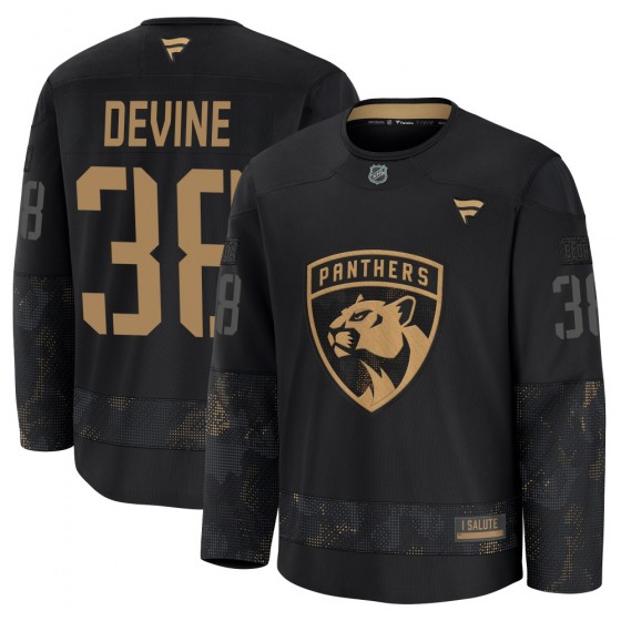 Men's Premium Florida Panthers Jack Devine Fanatics 2024 Military Appreciation Practice Jersey - Black