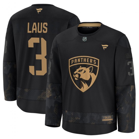 Men's Premium Florida Panthers Paul Laus Fanatics 2024 Military Appreciation Practice Jersey - Black