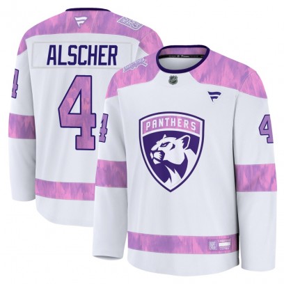 Youth Premium Florida Panthers Marek Alscher Fanatics 2024 Hockey Fights Cancer Practice Jersey - White