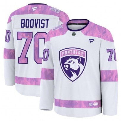 Youth Premium Florida Panthers Jesper Boqvist Fanatics 2024 Hockey Fights Cancer Practice Jersey - White