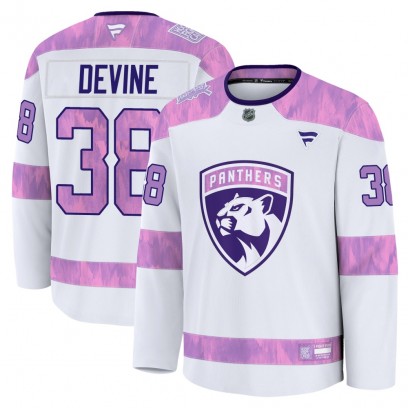 Youth Premium Florida Panthers Jack Devine Fanatics 2024 Hockey Fights Cancer Practice Jersey - White