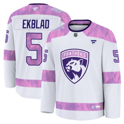 Youth Premium Florida Panthers Aaron Ekblad Fanatics 2024 Hockey Fights Cancer Practice Jersey - White