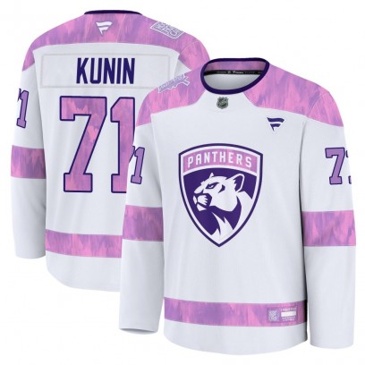 Youth Premium Florida Panthers Luke Kunin Fanatics 2024 Hockey Fights Cancer Practice Jersey - White