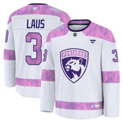 Youth Premium Florida Panthers Paul Laus Fanatics 2024 Hockey Fights Cancer Practice Jersey - White