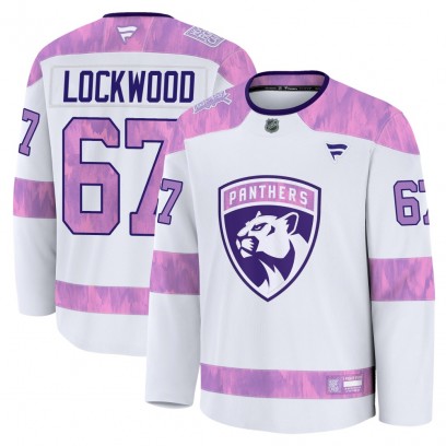 Youth Premium Florida Panthers William Lockwood Fanatics 2024 Hockey Fights Cancer Practice Jersey - White
