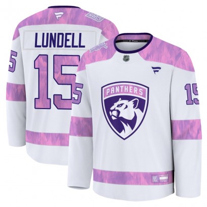 Youth Premium Florida Panthers Anton Lundell Fanatics 2024 Hockey Fights Cancer Practice Jersey - White