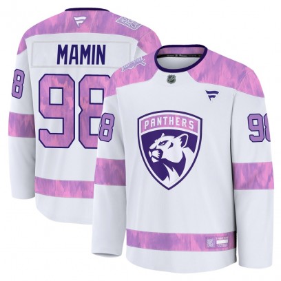 Youth Premium Florida Panthers Maxim Mamin Fanatics 2024 Hockey Fights Cancer Practice Jersey - White