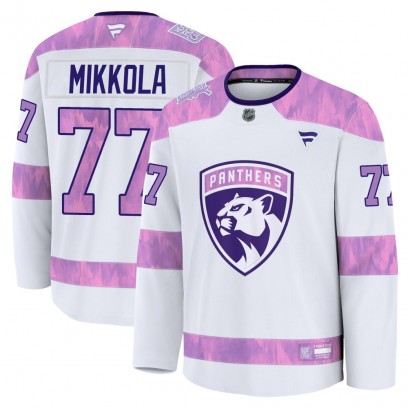 Youth Premium Florida Panthers Niko Mikkola Fanatics 2024 Hockey Fights Cancer Practice Jersey - White