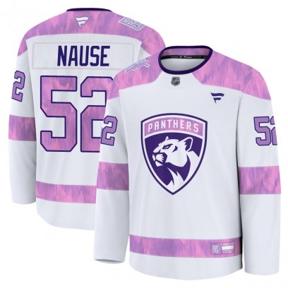 Youth Premium Florida Panthers Evan Nause Fanatics 2024 Hockey Fights Cancer Practice Jersey - White