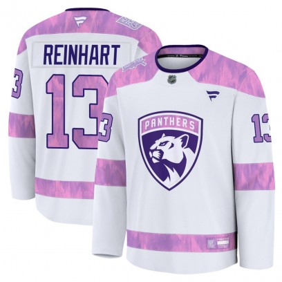 Youth Premium Florida Panthers Sam Reinhart Fanatics 2024 Hockey Fights Cancer Practice Jersey - White