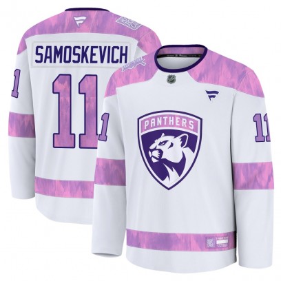 Youth Premium Florida Panthers Mackie Samoskevich Fanatics 2024 Hockey Fights Cancer Practice Jersey - White
