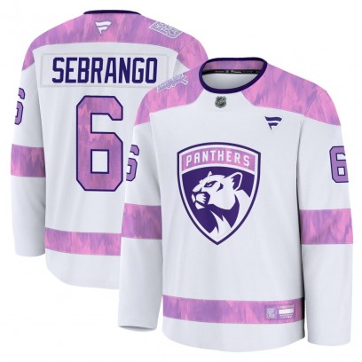 Youth Premium Florida Panthers Donovan Sebrango Fanatics 2024 Hockey Fights Cancer Practice Jersey - White