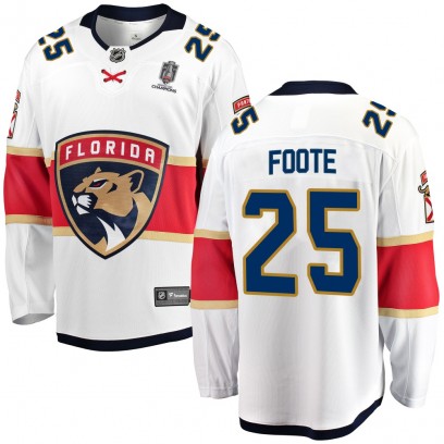 Youth Breakaway Florida Panthers Nolan Foote Fanatics Branded Away 2025 Stanley Cup Champions Patched Jersey - White