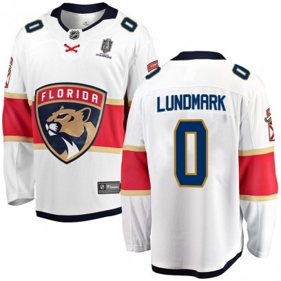 Youth Breakaway Florida Panthers Anton Lundmark Fanatics Branded Away 2025 Stanley Cup Champions Patched Jersey - White