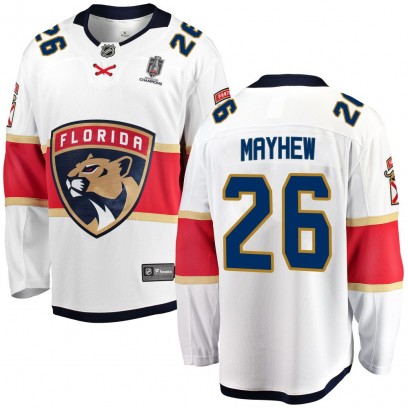 Youth Breakaway Florida Panthers Gerry Mayhew Fanatics Branded Away 2025 Stanley Cup Champions Patched Jersey - White