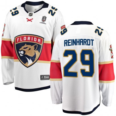 Youth Breakaway Florida Panthers Cole Reinhardt Fanatics Branded Away 2025 Stanley Cup Champions Patched Jersey - White