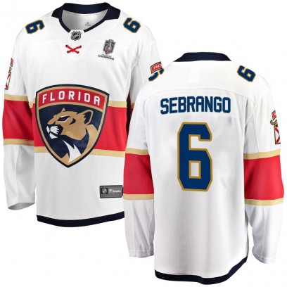 Youth Breakaway Florida Panthers Donovan Sebrango Fanatics Branded Away 2025 Stanley Cup Champions Patched Jersey - White