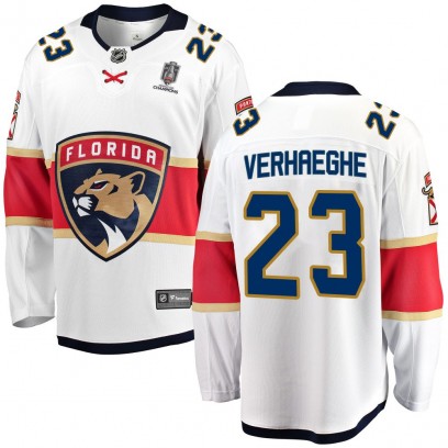 Youth Breakaway Florida Panthers Carter Verhaeghe Fanatics Branded Away 2025 Stanley Cup Champions Patched Jersey - White