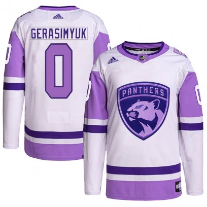 Men's Authentic Florida Panthers Kirill Gerasimyuk Adidas Hockey Fights Cancer Primegreen Jersey - White/Purple
