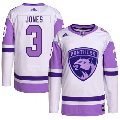 Men's Authentic Florida Panthers Seth Jones Adidas Hockey Fights Cancer Primegreen Jersey - White/Purple