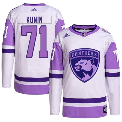 Men's Authentic Florida Panthers Luke Kunin Adidas Hockey Fights Cancer Primegreen Jersey - White/Purple