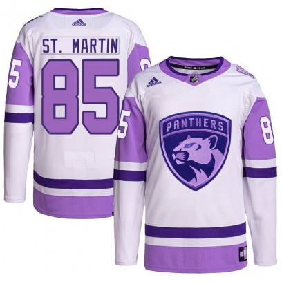 Men's Authentic Florida Panthers Hunter St. Martin Adidas Hockey Fights Cancer Primegreen Jersey - White/Purple