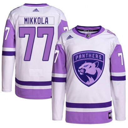 Men's Authentic Florida Panthers Niko Mikkola Adidas Hockey Fights Cancer Primegreen Jersey - White/Purple