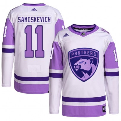Men's Authentic Florida Panthers Mackie Samoskevich Adidas Hockey Fights Cancer Primegreen Jersey - White/Purple