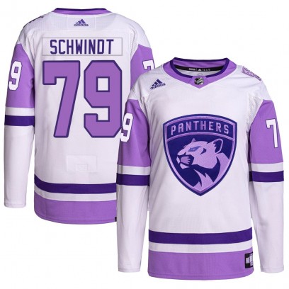 Men's Authentic Florida Panthers Cole Schwindt Adidas Hockey Fights Cancer Primegreen Jersey - White/Purple