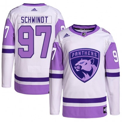 Men's Authentic Florida Panthers Kai Schwindt Adidas Hockey Fights Cancer Primegreen Jersey - White/Purple