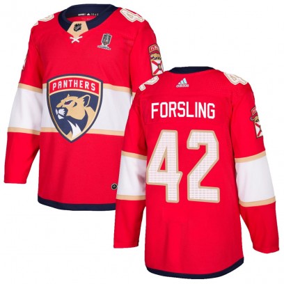 Youth Authentic Florida Panthers Gustav Forsling Adidas Home 2025 Stanley Cup Champions Patched Jersey - Red