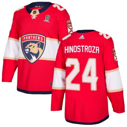 Youth Authentic Florida Panthers Vinnie Hinostroza Adidas Home 2025 Stanley Cup Champions Patched Jersey - Red
