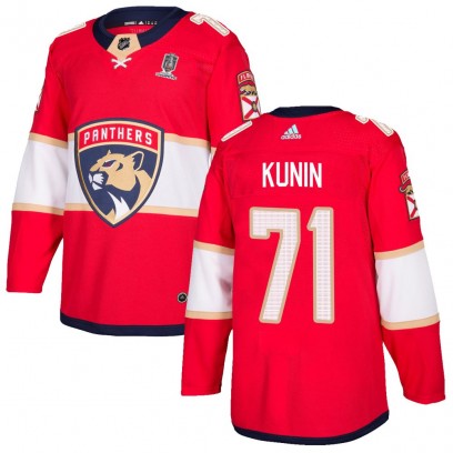 Youth Authentic Florida Panthers Luke Kunin Adidas Home 2025 Stanley Cup Champions Patched Jersey - Red