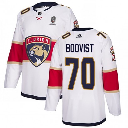 Men's Authentic Florida Panthers Jesper Boqvist Adidas Away 2025 Stanley Cup Champions Patched Jersey - White