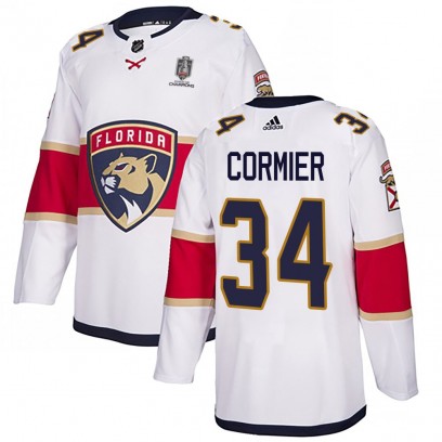 Men's Authentic Florida Panthers Evan Cormier Adidas Away 2025 Stanley Cup Champions Patched Jersey - White