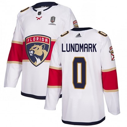 Men's Authentic Florida Panthers Anton Lundmark Adidas Away 2025 Stanley Cup Champions Patched Jersey - White